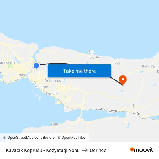 Kavacık Köprüsü - Kozyatağı Yönü to Derince map