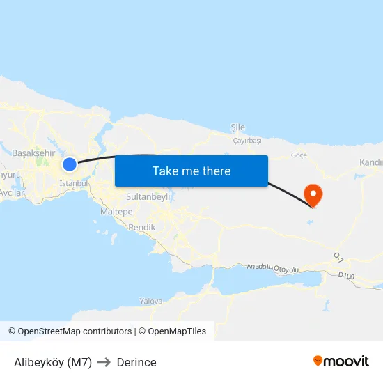 Alibeyköy (M7) to Derince map