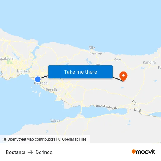 Bostancı to Derince map