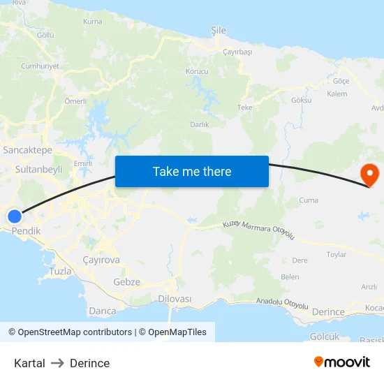Kartal to Derince map