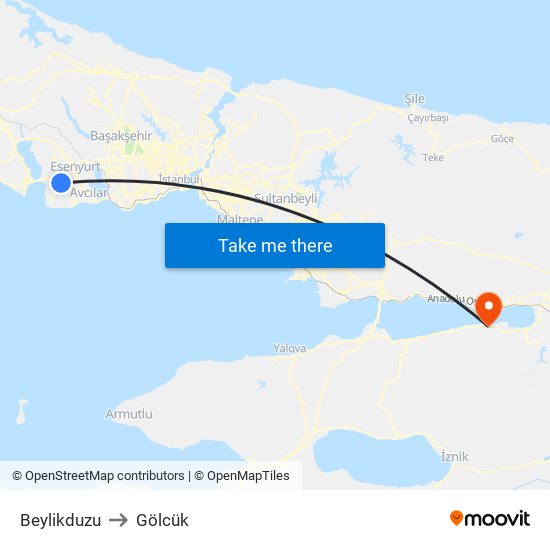 Beylikduzu to Gölcük map