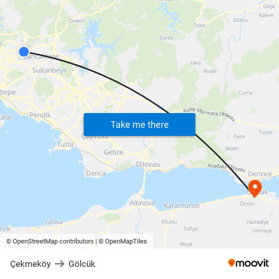 Çekmeköy to Gölcük map