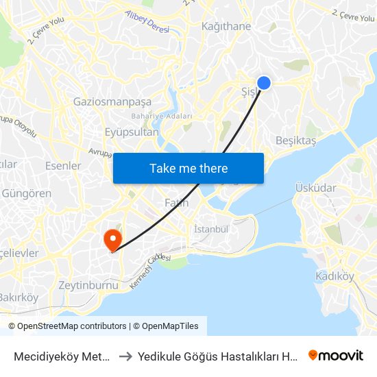 Mecidiyeköy Metrobus to Yedikule Göğüs Hastalıkları Hastanesi map