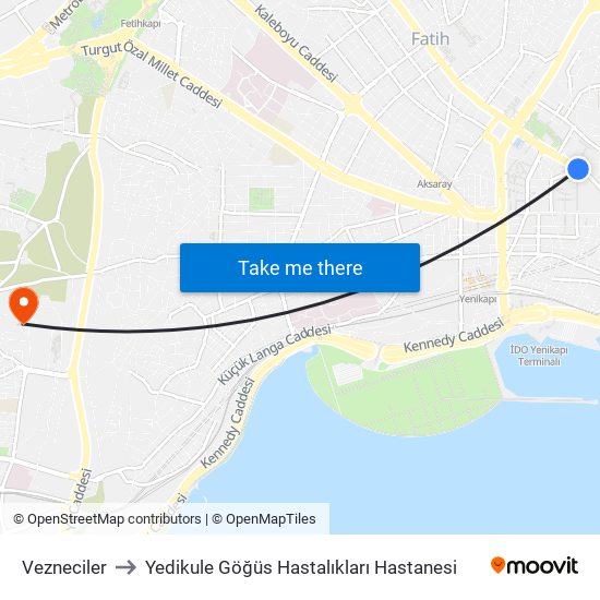 Vezneciler to Yedikule Göğüs Hastalıkları Hastanesi map