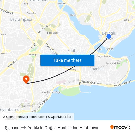 Şişhane to Yedikule Göğüs Hastalıkları Hastanesi map