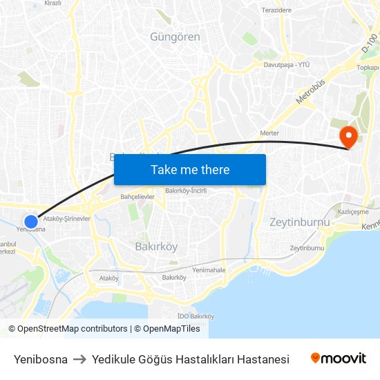 Yenibosna to Yedikule Göğüs Hastalıkları Hastanesi map