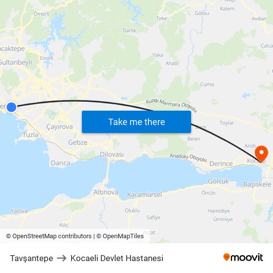 Tavşantepe to Kocaeli Devlet Hastanesi map