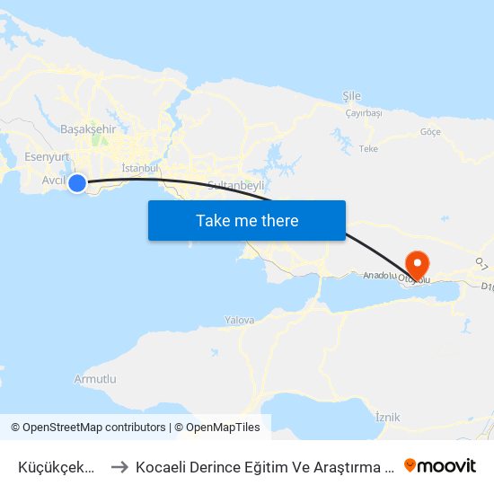 Küçükçekmece to Kocaeli Derince Eğitim Ve Araştırma Hastanesi map