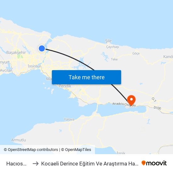 Hacıosman to Kocaeli Derince Eğitim Ve Araştırma Hastanesi map