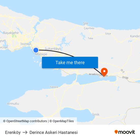 Erenköy to Derince Askeri Hastanesi map