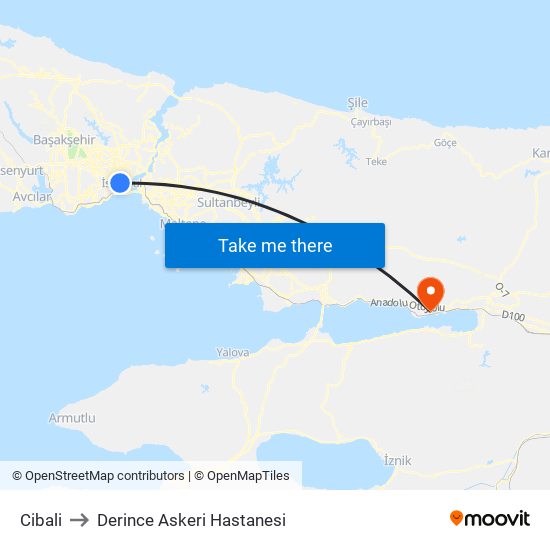 Cibali to Derince Askeri Hastanesi map