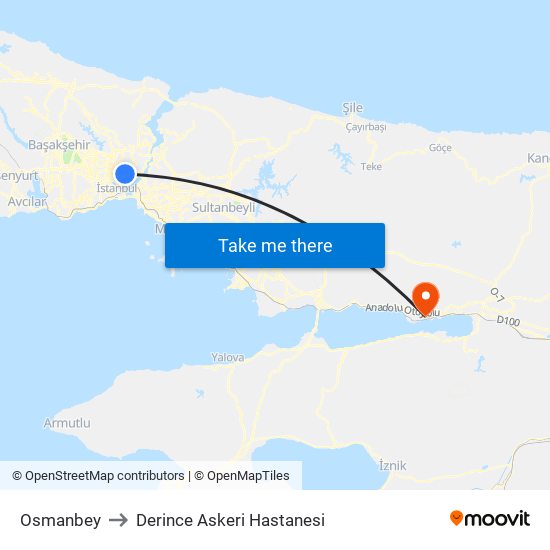 Osmanbey to Derince Askeri Hastanesi map