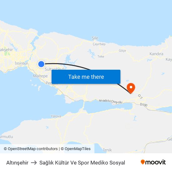 Altınşehir to Sağlık Kültür Ve Spor Mediko Sosyal map