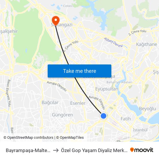 Bayrampaşa-Maltepe to Özel Gop Yaşam Diyaliz Merkezi map