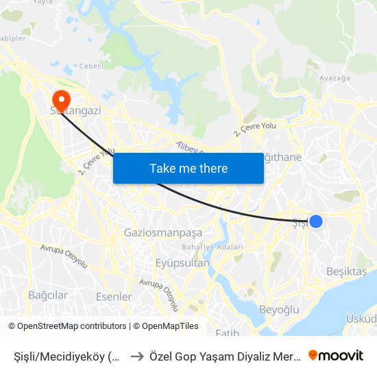 Şişli/Mecidiyeköy (M2) to Özel Gop Yaşam Diyaliz Merkezi map