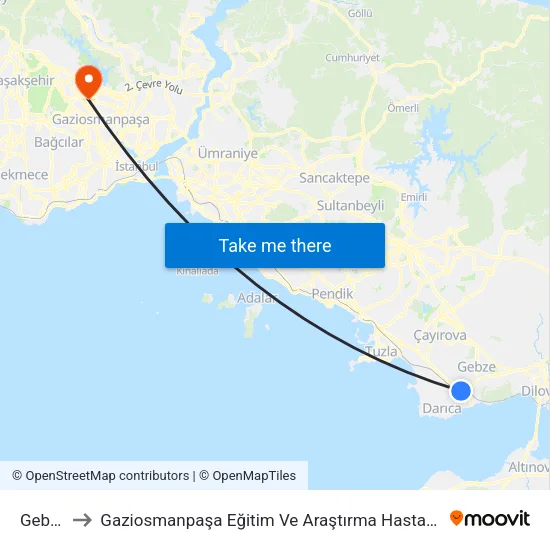 Gebze to Gaziosmanpaşa Eğitim Ve Araştırma Hastanesi map
