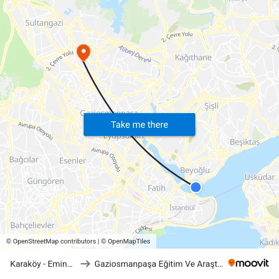 Karaköy - Eminönü Yönü to Gaziosmanpaşa Eğitim Ve Araştırma Hastanesi map