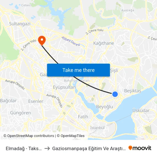 Elmadağ - Taksim Yönü to Gaziosmanpaşa Eğitim Ve Araştırma Hastanesi map