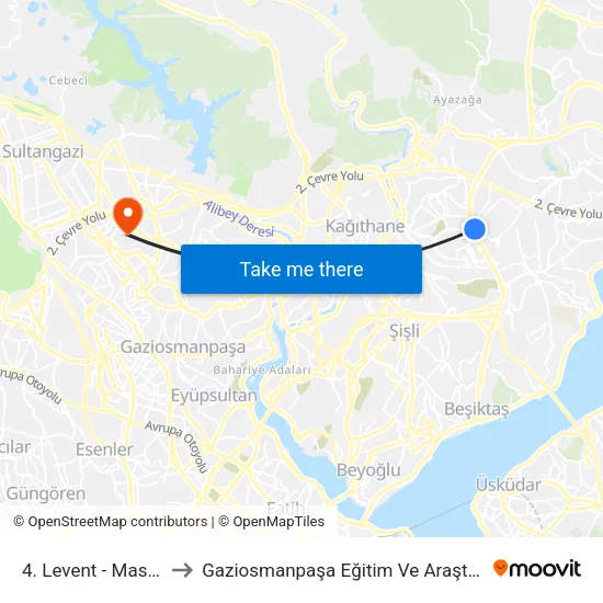 4. Levent - Maslak Yönü to Gaziosmanpaşa Eğitim Ve Araştırma Hastanesi map