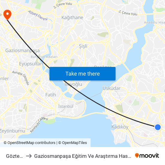 Göztepe to Gaziosmanpaşa Eğitim Ve Araştırma Hastanesi map