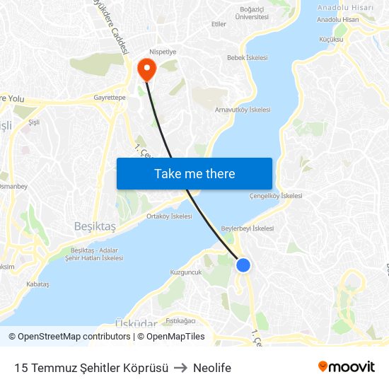 15 Temmuz Şehitler Köprüsü to Neolife map