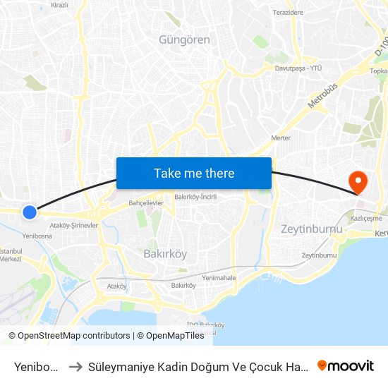 Yenibosna to Süleymaniye Kadin Doğum Ve Çocuk Hastanesi map