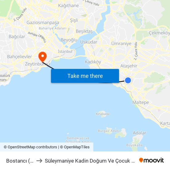 Bostancı (M4) to Süleymaniye Kadin Doğum Ve Çocuk Hastanesi map