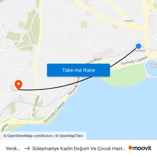 Yenikapı to Süleymaniye Kadin Doğum Ve Çocuk Hastanesi map