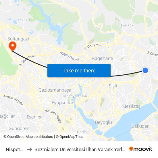 Nispetiye to Bezmialem Üniversitesi İlhan Varank Yerleşkesi map