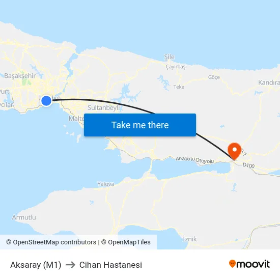Aksaray (M1) to Cihan Hastanesi map