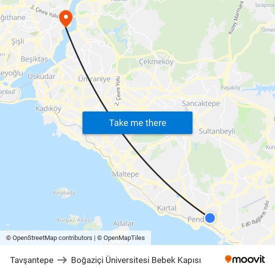 Tavşantepe to Boğaziçi Üniversitesi Bebek Kapısı map