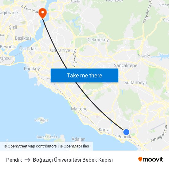 Pendik to Boğaziçi Üniversitesi Bebek Kapısı map