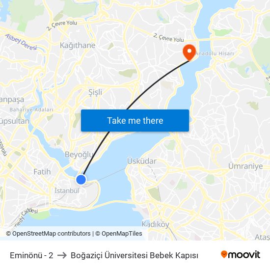 Eminönü - 2 to Boğaziçi Üniversitesi Bebek Kapısı map