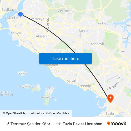 15 Temmuz Şehitler Köprüsü to Tuzla Devlet Hastahanesi map