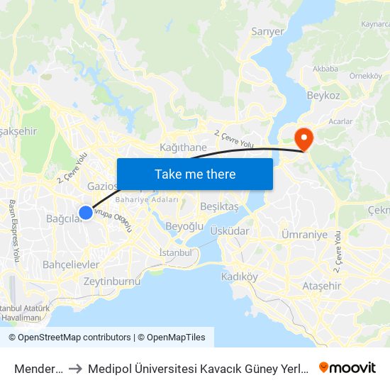 Menderes to Medipol Üniversitesi Kavacık Güney Yerleşkesi map