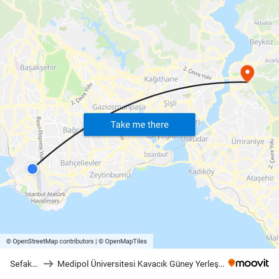 Sefaköy to Medipol Üniversitesi Kavacık Güney Yerleşkesi map