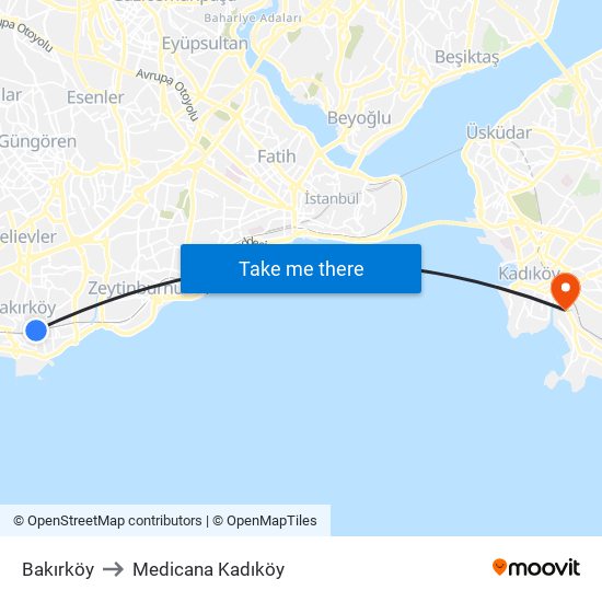 Bakırköy to Medicana Kadıköy map