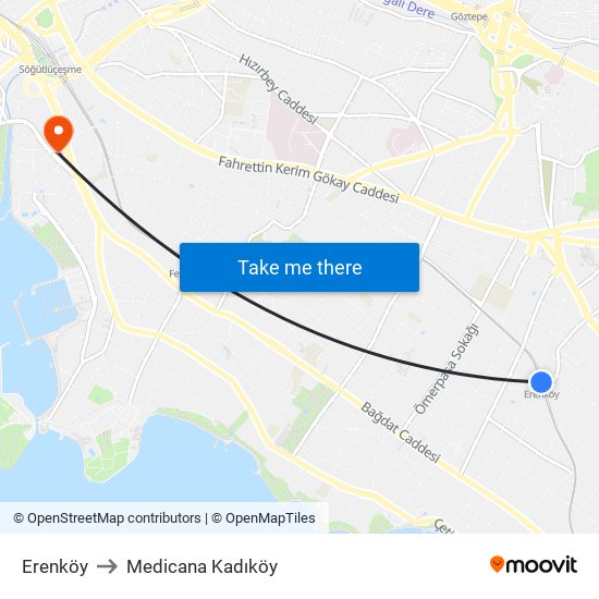 Erenköy to Medicana Kadıköy map