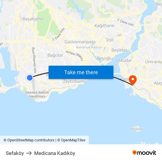 Sefaköy to Medicana Kadıköy map