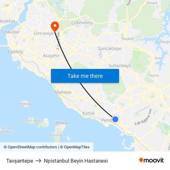 Tavşantepe to Npistanbul Beyin Hastanesi map