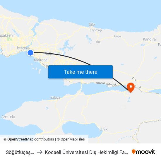 Söğütlüçeşme to Kocaeli Üniversitesi Diş Hekimliği Fakültesi map