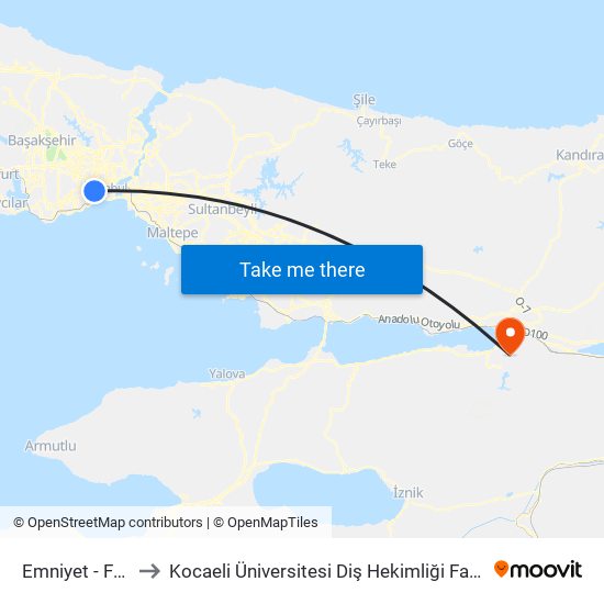 Emniyet - Fatih to Kocaeli Üniversitesi Diş Hekimliği Fakültesi map