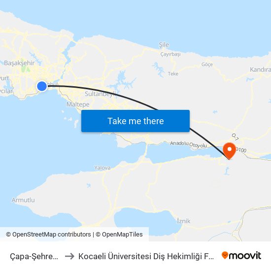 Çapa-Şehremini to Kocaeli Üniversitesi Diş Hekimliği Fakültesi map