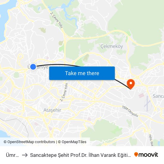 Ümraniye to Sancaktepe Şehit Prof.Dr. İlhan Varank Eğitim Ve Araştırma Hastanesi map