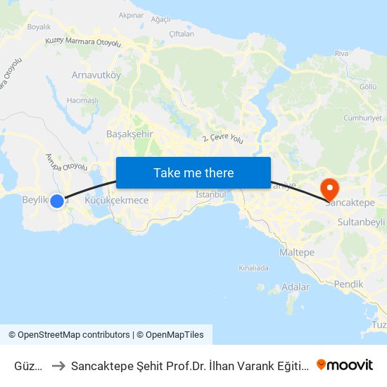Güzelyurt to Sancaktepe Şehit Prof.Dr. İlhan Varank Eğitim Ve Araştırma Hastanesi map