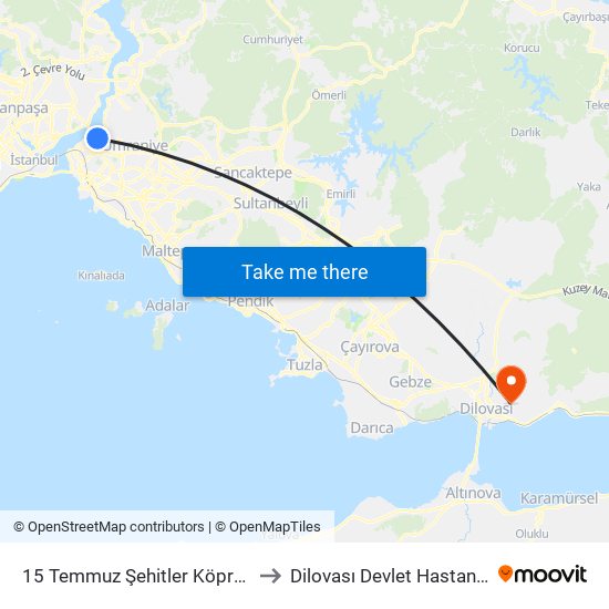 15 Temmuz Şehitler Köprüsü to Dilovası Devlet Hastanesi map