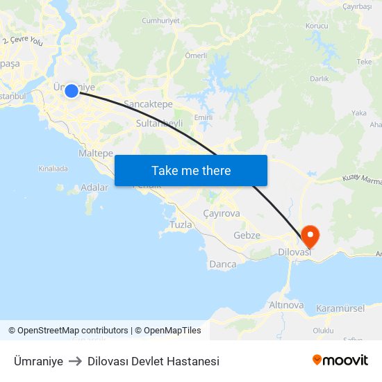 Ümraniye to Dilovası Devlet Hastanesi map