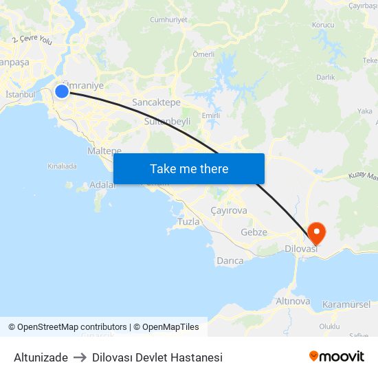 Altunizade to Dilovası Devlet Hastanesi map