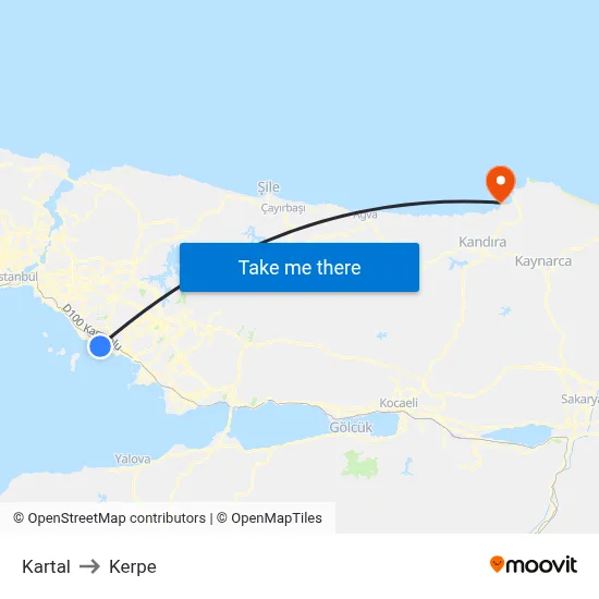 Kartal to Kerpe map