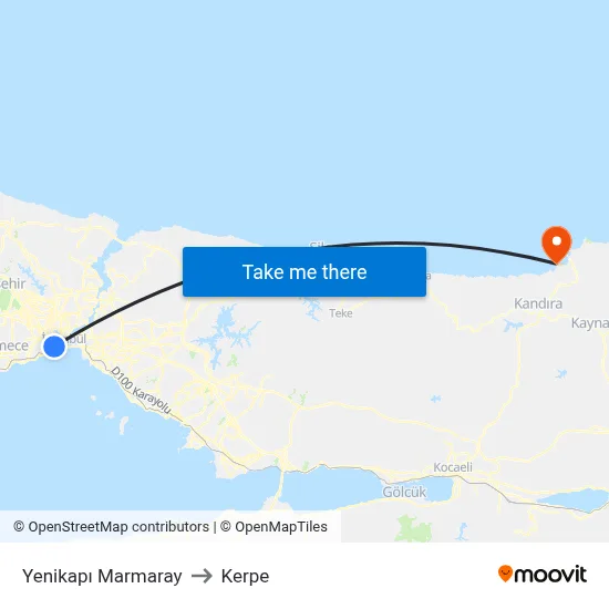 Yenikapı Marmaray to Kerpe map